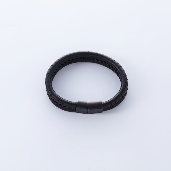 Herringbone braided Black Faux Leather Black Stainless Steel Clasp