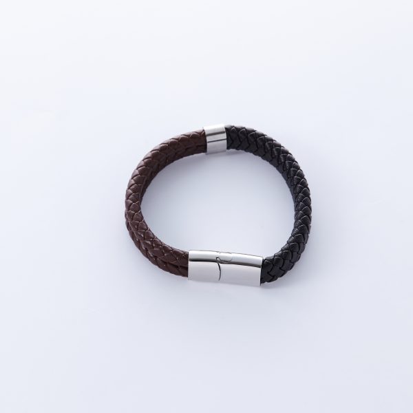 2 in 1 Black and Brown braided Faux Leather with Stainless Steel Detail and Clasp