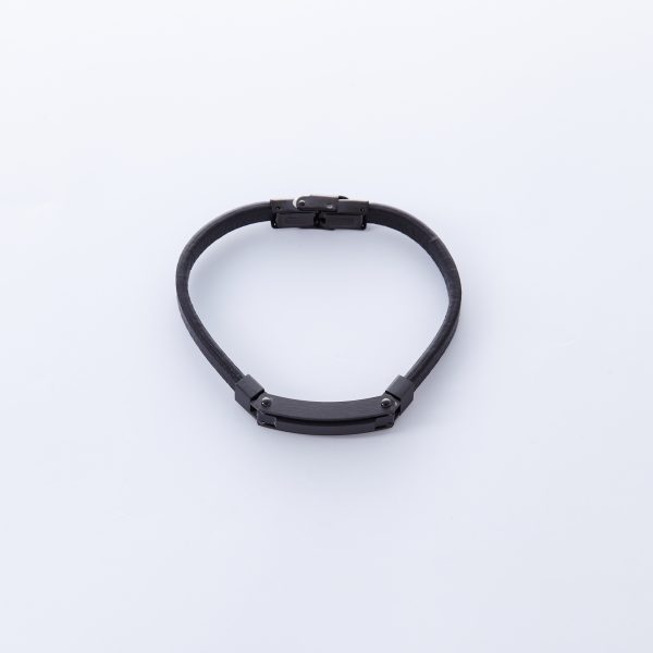 Black ID bracelet braided Faux Leather with Stainless Steel Clasp