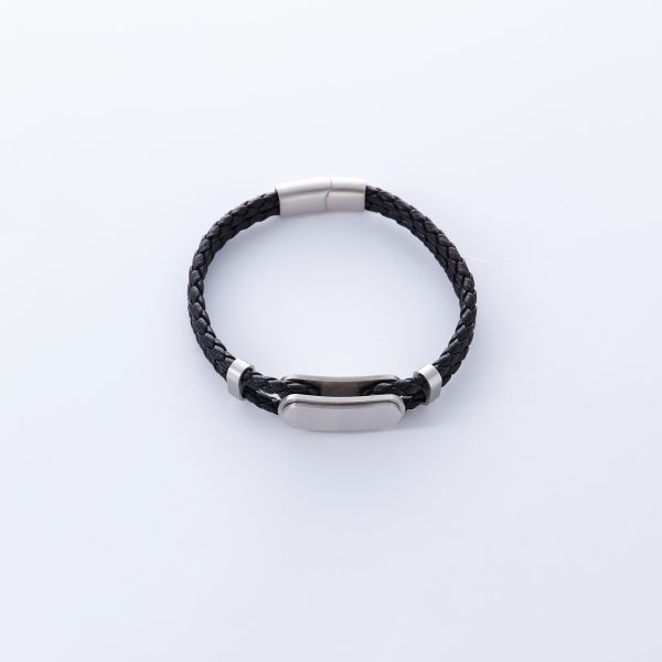 Chunky ID bracelet braided Faux Leather with Stainless Steel Clasp