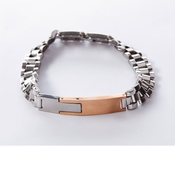 Silver and Rose Gold colored ID bracelet in Stainless Steel